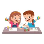 Enfants faisant de la peinture créative avec leur baby-sitter à Montpellier — Les P'tites Mains